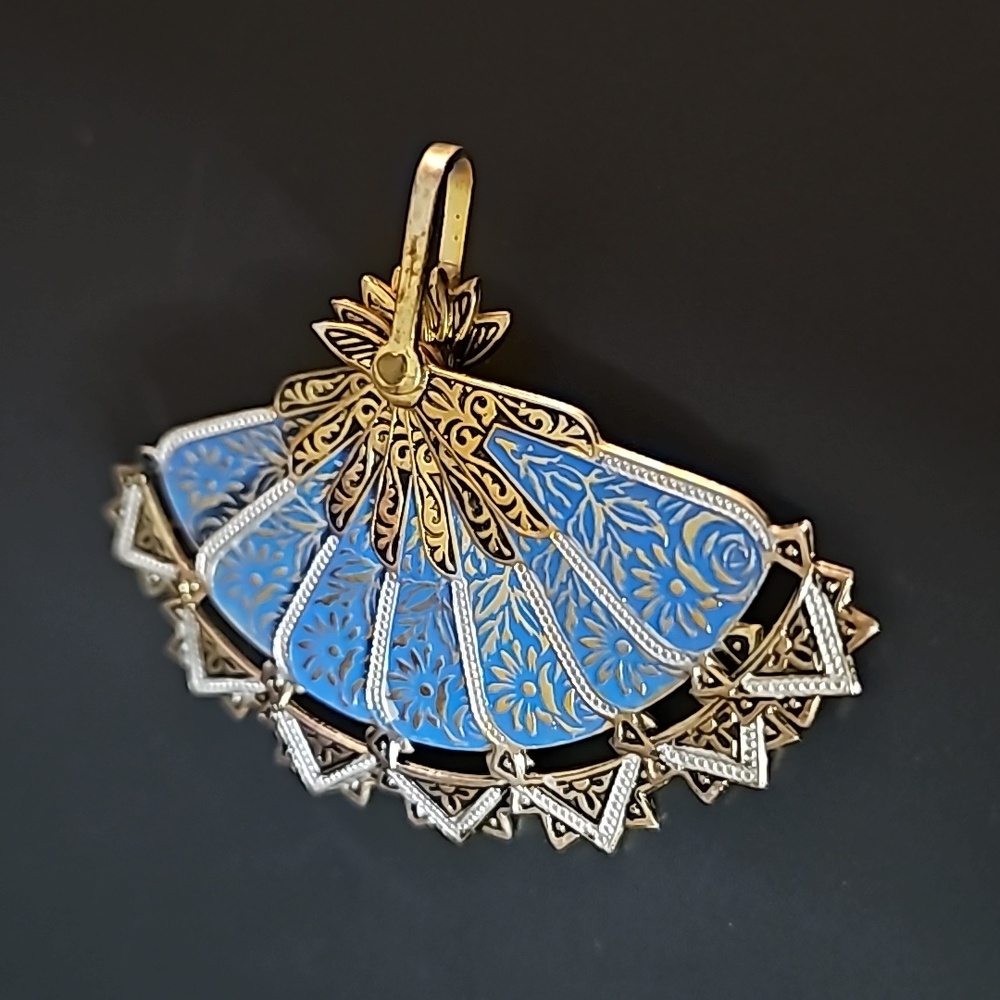 Vintage Brooch/Pendant Spanish Damascene Blue Enamel and Gold Plated - Picture 2 of 5